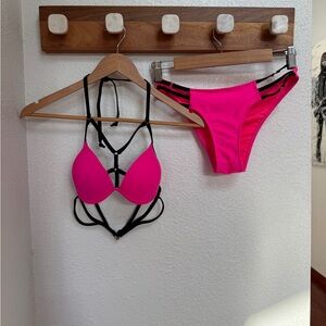 Vibrant Pink Strappy Bikini Set